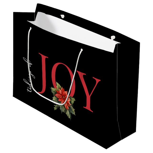TIDINGARNA AV JOY RED CHRISTMAS POINSETTIA PÅ BLAC (Framsidan Vinklad)