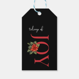 TIDINGARNA AV JOY RED CHRISTMAS POINSETTIA PÅ BLAC PRESENTETIKETT