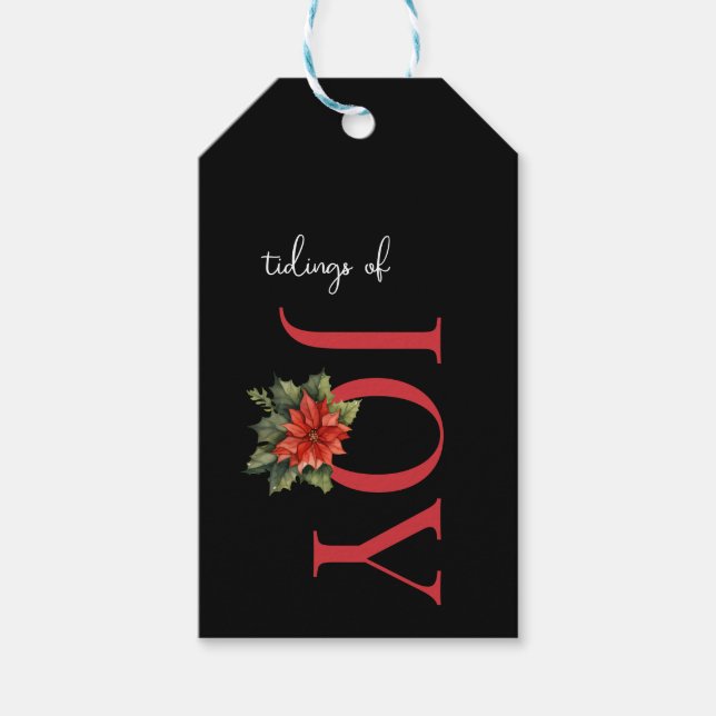 TIDINGARNA AV JOY RED CHRISTMAS POINSETTIA PÅ BLAC PRESENTETIKETT (Framsidan)
