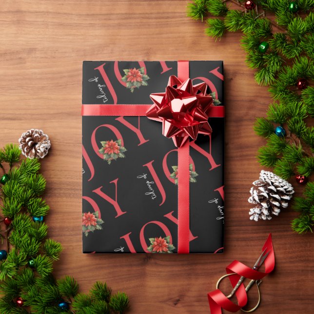 TIDINGARNA AV JOY RED CHRISTMAS POINSETTIA PÅ BLAC PRESENTPAPPER (Julgåva)
