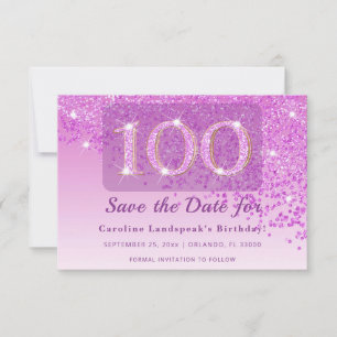 Tidlös 100-årsdag Rosa Glitter Frostad Spara Datumet
