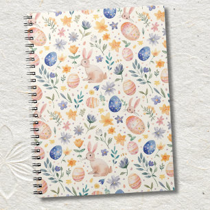 Tidlös akvarell Pastell Kanin Blommor Ägg Anteckningsbok