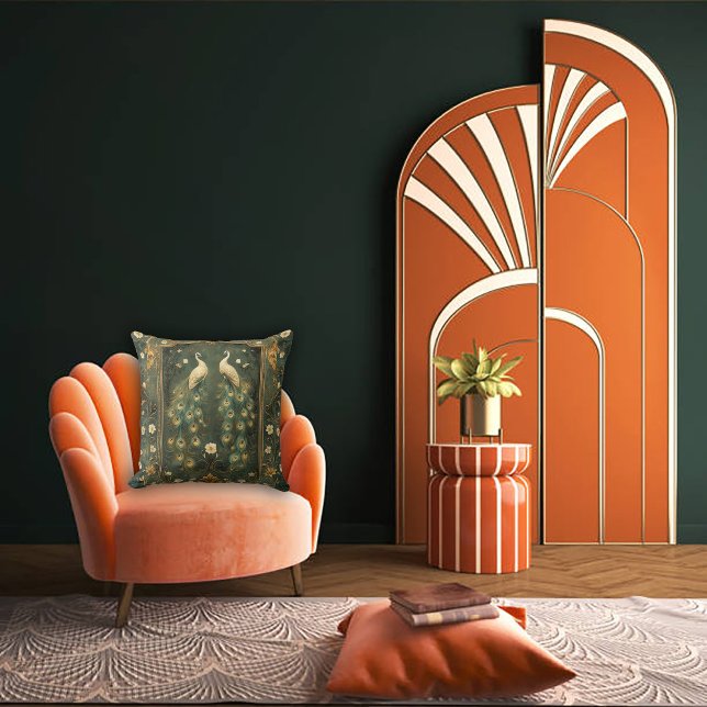 Tidlös Art Nouveau Påfågel Accent Kudde (Skapare uppladdad)