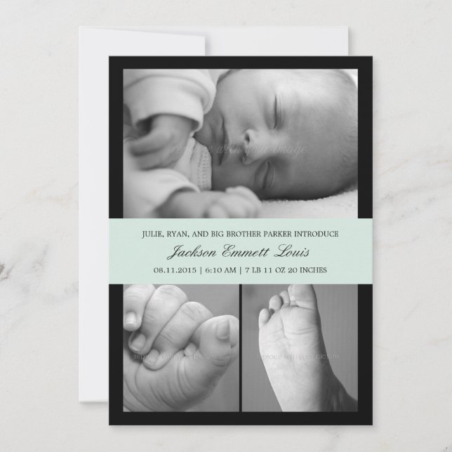 Tidlös Band Birth-annonsering - Blue Meddelande (Framsida)