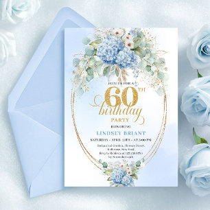 Tidlös Bohemer Tidblå Blommig 60-årsdag Inbjudningar