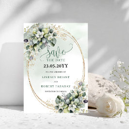 Tidlös Boho-Eukalyptus Save The Date-kort Spara Datumet