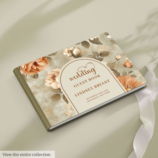 Tidlös Boho Koppar Elfenben Salvia Blommig Bröllop Gästböcker (Timeless Boho Copper Ivory Sage Floral Wedding Guest Book)