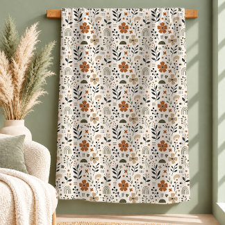 Tidlös Boho Regnbåge Blommig Filé Jordnära Färger Fleecefilt