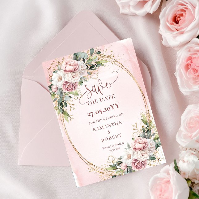 Tidlös Boho Roséguld Grönska Spara Datum Datumet (Timeless Boho Rose Gold Greenery Save The Date)