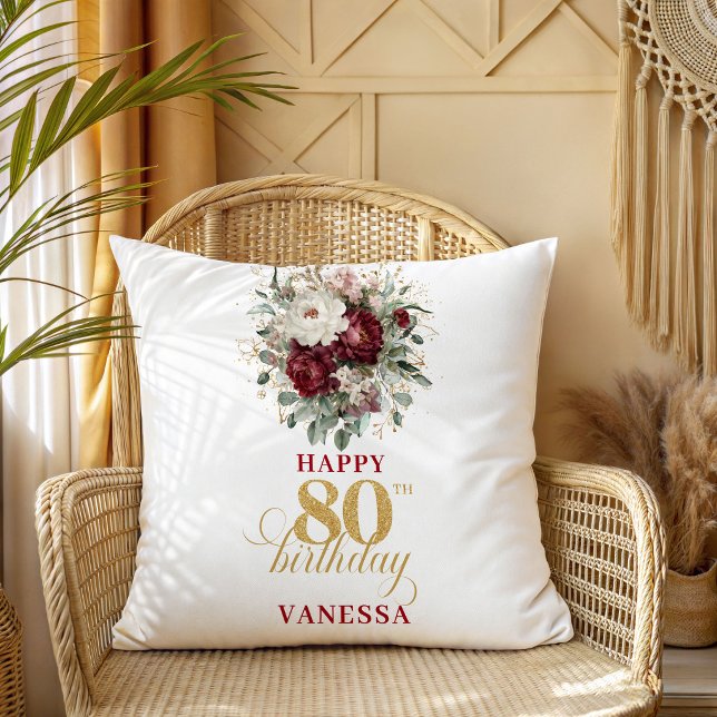 Tidlös Burgunder Rosa 80-årspresent Kudde (Timeless Burgundy Blush 80th Birthday Gift)