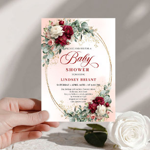 Tidlös Burgunderguld Blommig Baby Shower Inbjudan