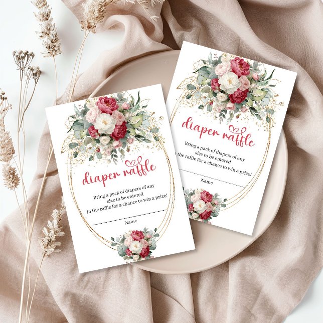 Tidlös Burgunderguld Blommig Bindel Lotteri Tilläggskort (Timeless Burgundy Gold Floral Diaper Raffle)