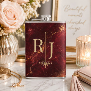 Tidlös Burgundy och Guld Marmor Monogram Fickplunta
