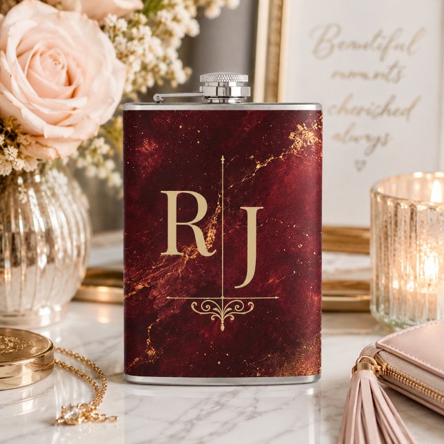 Tidlös Burgundy och Guld Marmor Monogram  Fickplunta (Skapare uppladdad)