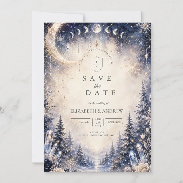 Tidlös Celestial Vinterbröllop Spara Datumet (Framsida)