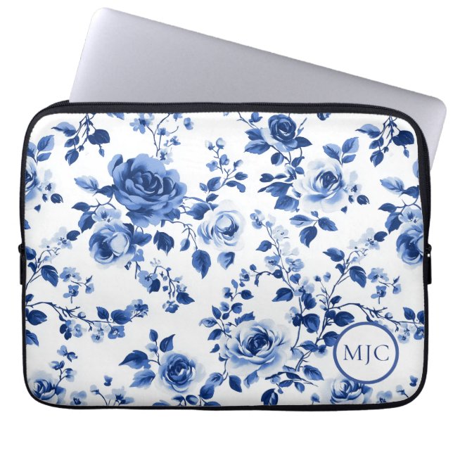 Tidlös charm: Blue Toile Rose iPad Smart Cover Laptop Fodral (Framsidan)