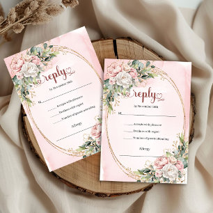 Tidlös dammig rosa grönska bröllops-RSVP OSA Kort
