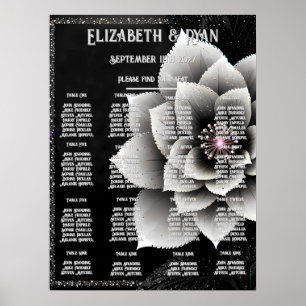 Tidlös Elegans: Svart & Silver Blossom Bröllop Poster