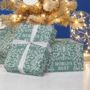 Tidlös Elegans Världens Bästa Mormor Damask Teal Presentpapper