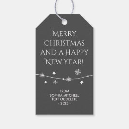 Tidlös - Elegant Grått - Märkre för snöflingor Presentetikett