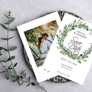 Tidlös eukalyptus Greenery Save Date Card Spara Datumet