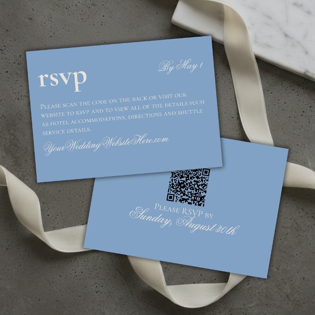 Tidlös gammal blå bröllops-QR OSA Kort (Timeless Old Money Blue Wedding QR RSVP Card
)