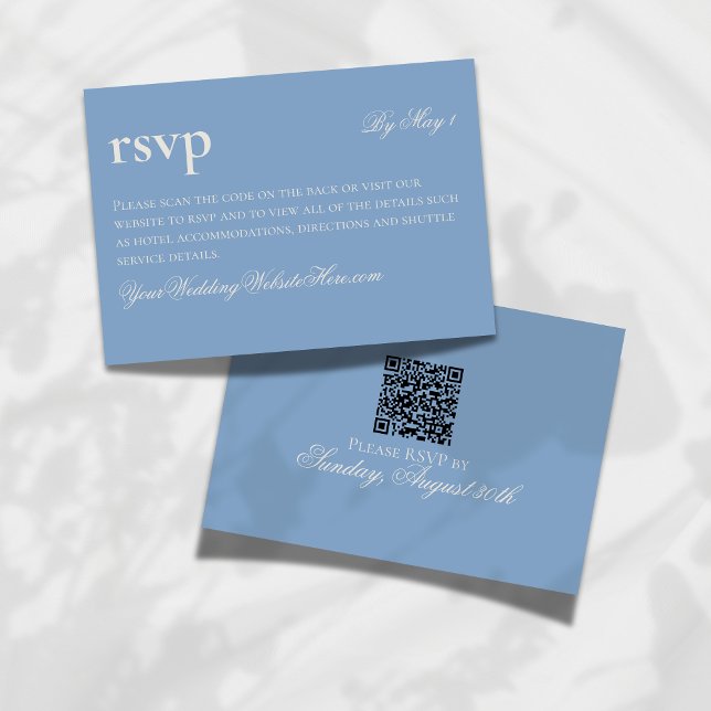 Tidlös gammal blå bröllops-QR OSA Kort (Make it easy for your guests to RSVP for your big day with this Timeless Old Money Wedding QR RSVP!)