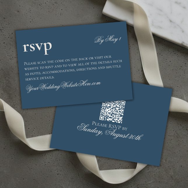 Tidlös gammal peng Navy bröllops QR OSA Kort (Timeless Old Money Navy Wedding QR RSVP Card)