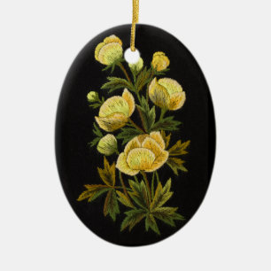 Tidlös Globeflower oval prydnad Julgransprydnad Keramik