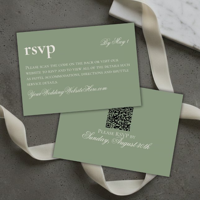 Tidlös grön bröllops QR-kod för gamla pengar OSA Kort (Timeless Old Money Green Wedding QR RSVP Card)