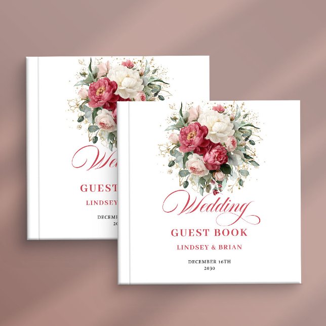 Tidlös guldaccent röd vit bröllopsgästbok gästböcker (Timeless Gold Accent Red White Wedding Guest Book)