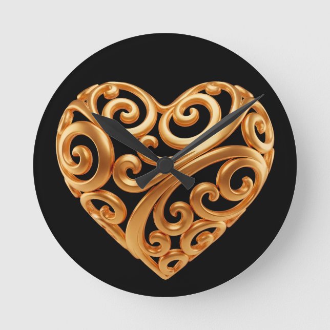 Tidlös gyllene hjärtsymbol för kärlek rund klocka (Framsida)