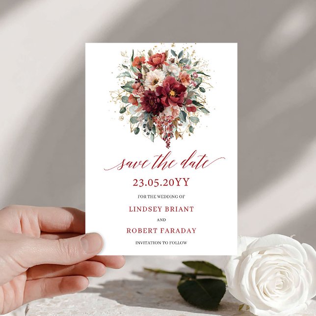 Tidlös Höst Mörkröd Guld Blommig Spara Datum Datumet (Timeless Fall Maroon Gold Floral Save The Date

)