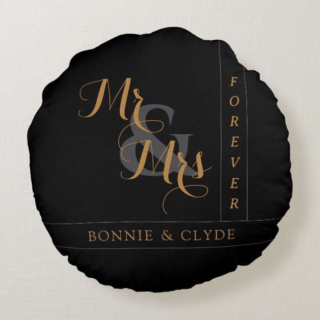 Tidlös kärlek: Mr. & Mrs. Forever Dekorativ Rund Kudde (Baksidan)