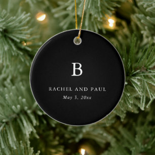 Tidlös Klassisk Formell Foto Monogram Bröllop Julgransprydnad Keramik