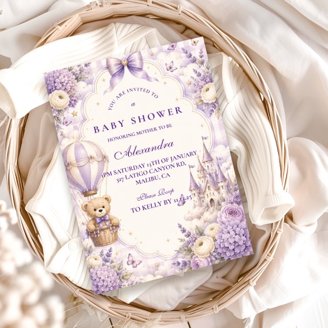 Tidlös lila teddybjörn bebisshower inbjudningar (Skapare uppladdad)