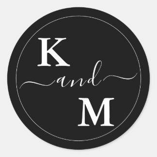 Tidlös Modern Minimalistisk Bröllop | Monogram Runt Klistermärke