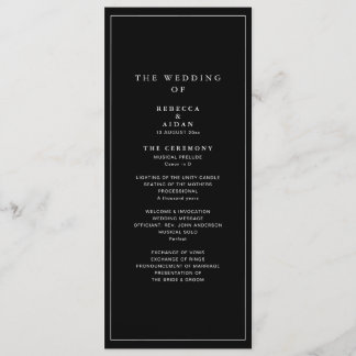 Tidlös Mörk Svart Modern Minimalistisk Bröllop Program