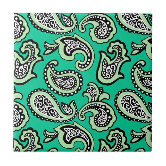 Tidlös Paisley på grön bakgrund Kakelplatta (Framsidan)