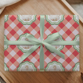 Tidlös röd gingham farmhouse anpassad bild presentpapper