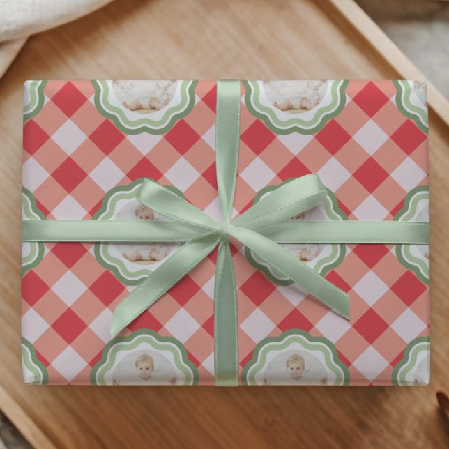 Tidlös röd gingham farmhouse anpassad bild presentpapper (Skapare uppladdad)