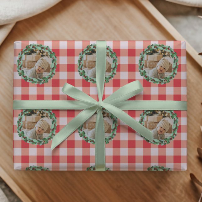 Tidlös röd gingham gårds julfoto presentpapper (Skapare uppladdad)