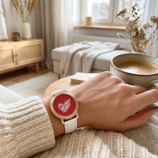 Tidlös röd hjärta Damklocka Armbandsur (Skapare uppladdad)
