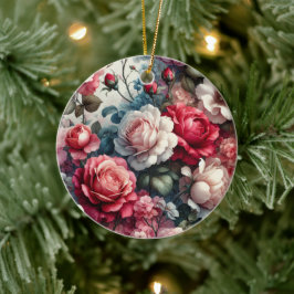 Tidlös Ros Blommig Charm Julgransprydnad Keramik