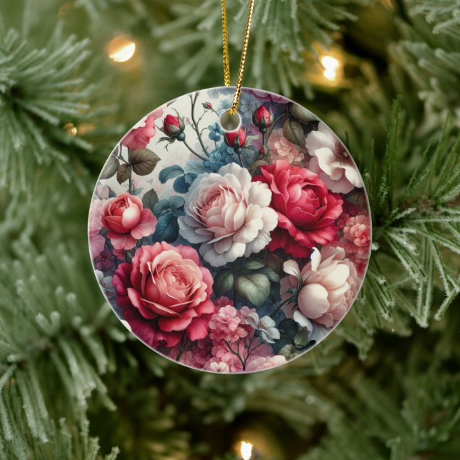 Tidlös Ros Blommig Charm Julgransprydnad Keramik (Träd)