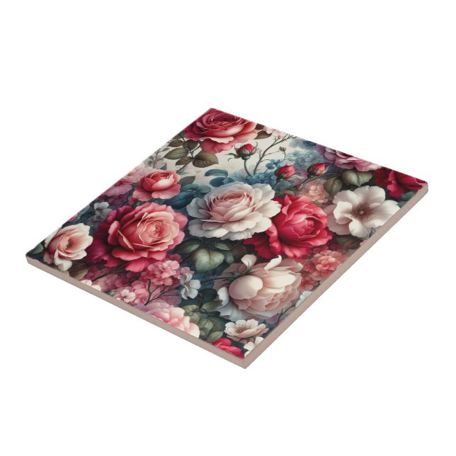 Tidlös Ros Blommig Charm Kakelplatta (Sidan)