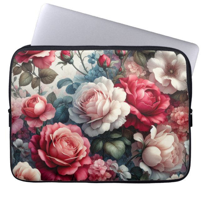 Tidlös Ros Blommig Charm Laptop Fodral (Framsidan)