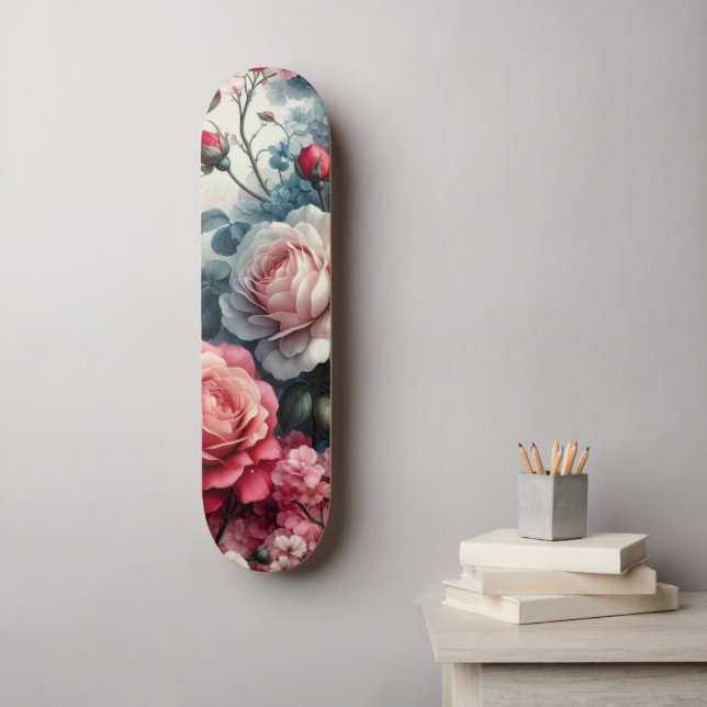 Tidlös Ros Blommig Charm Mini Skateboard Bräda 18,5 Cm (Väggkonst)