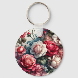 Tidlös Ros Blommig Charm Nyckelring