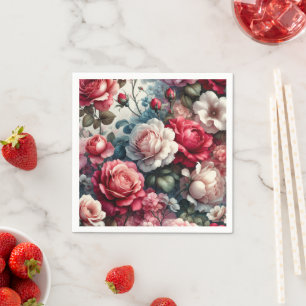 Tidlös Ros Blommig Charm Pappersservett